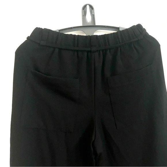Zara wide leg elastic tie waist back front pockets black pants L - Picture 2 of 7